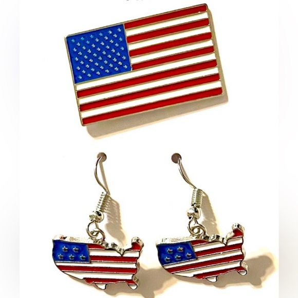 CELEBRATE IT festive USA/4th of July! flag pin and earrings set NWT - Picture 2 of 3
